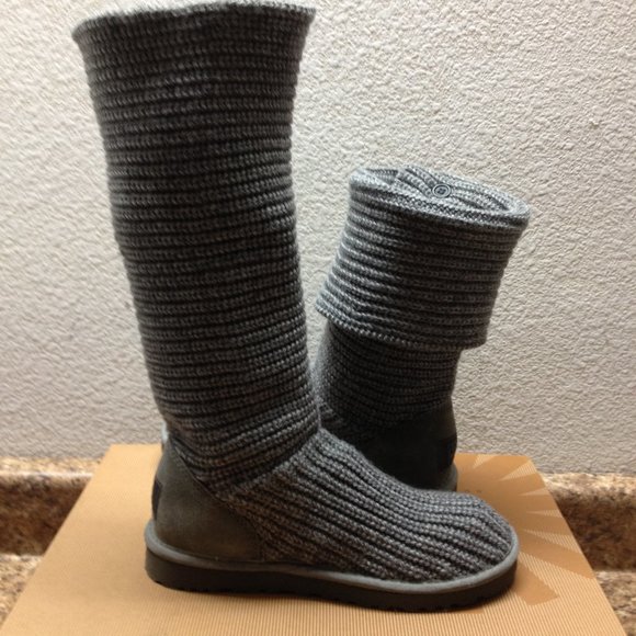 UGG CLASSIC CARDY TRIPLET KNIT WOOL GREY GRAY BOOTS US 9 - Picture 2 of 5